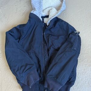 Abercrombie Kids Dark Blue Bomber Jacket with Gray Hood